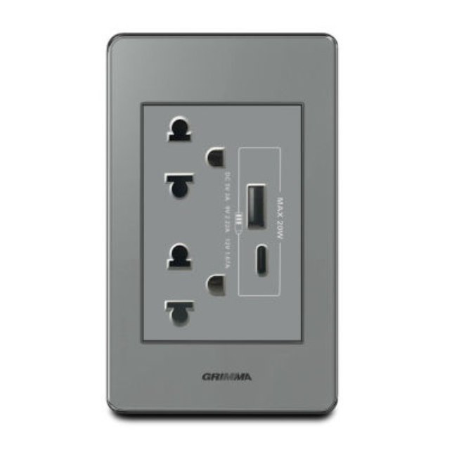 Bộ ổ cắm đôi 3 chấu + USB Type C Grimma G7ACXSK3USB20