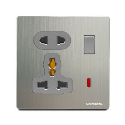 Bộ ổ cắm 2 chấu và ổ cắm 3 chấu Grimma G52KSK23 có đèn báo