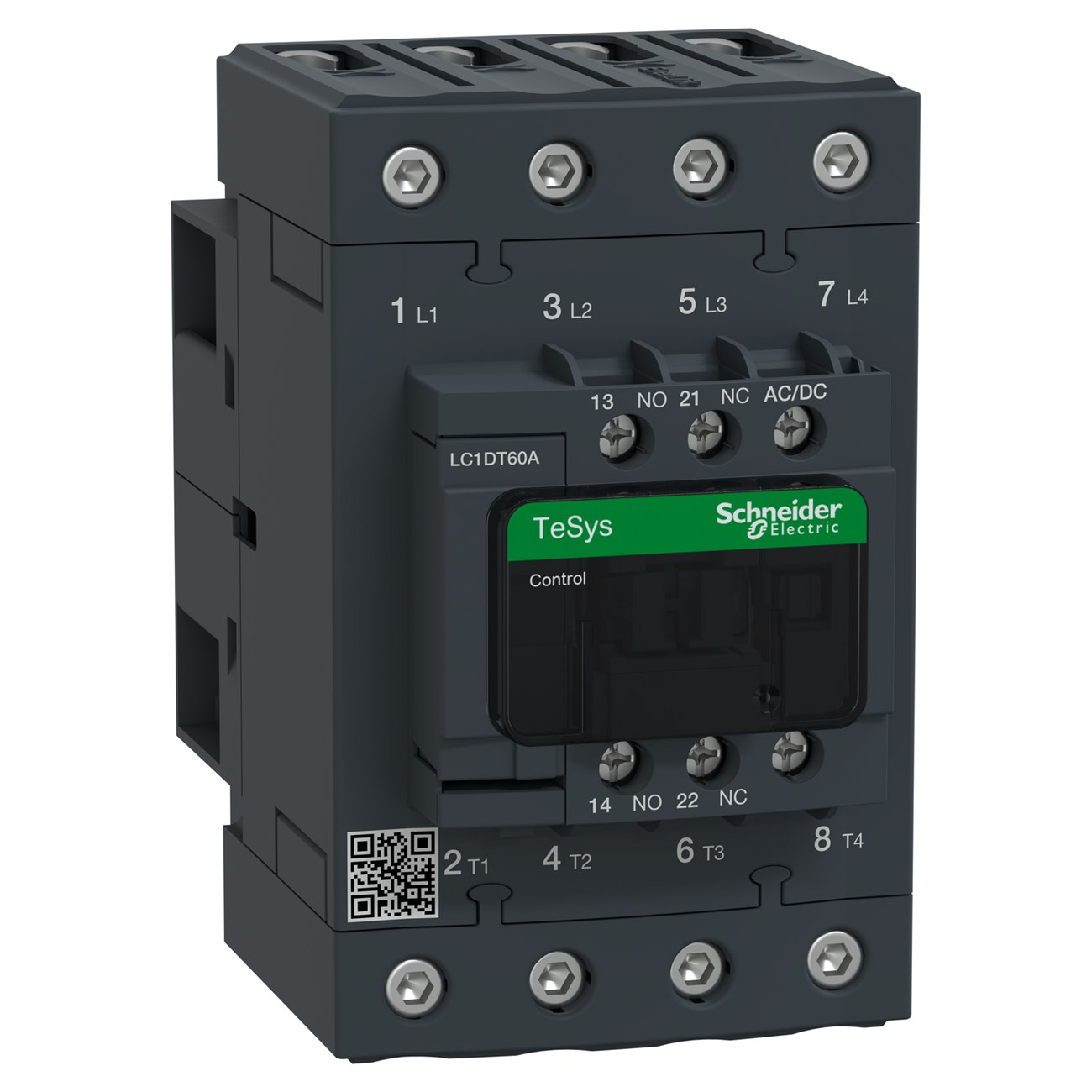 IEC contactor, TeSys Deca, nonreversing, 60A resistive, 4 pole, 4 NO, 24/60VAC/VDC coil, open style