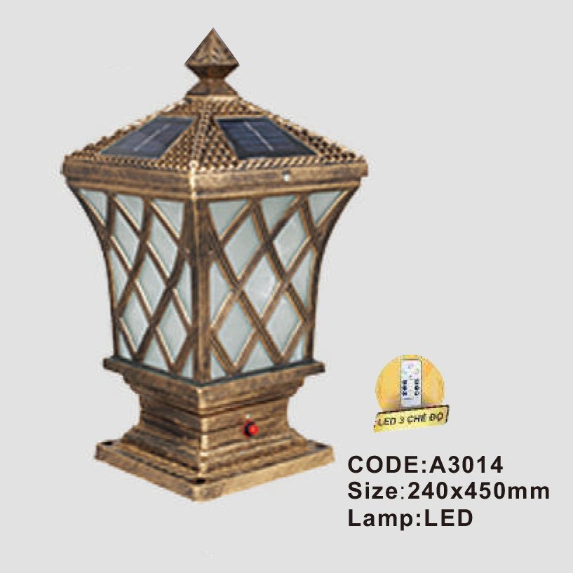 Đèn trụ cổng năng lượng mặt trời Slister 240*450mm - LED 3 CĐ