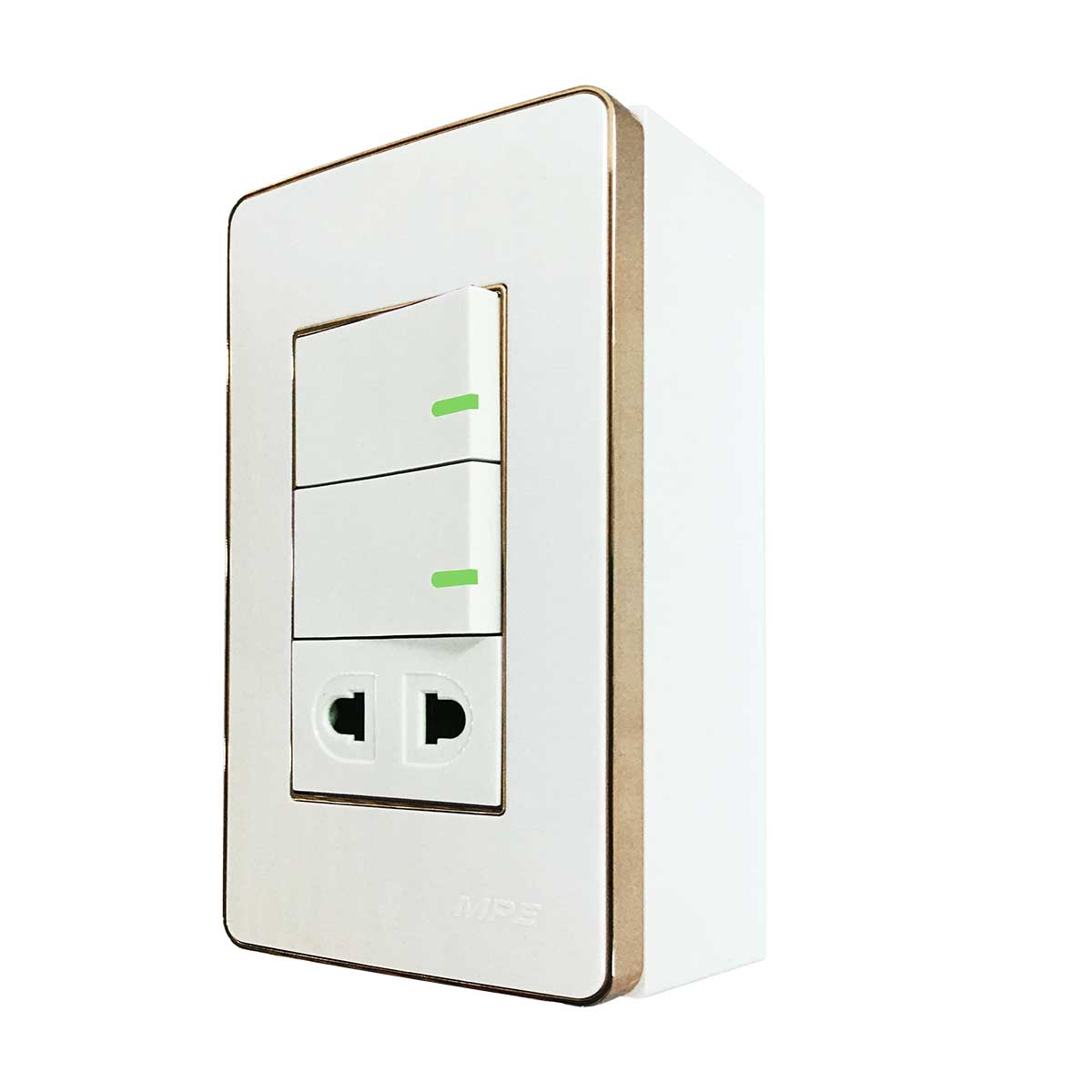 Bộ công tắc ổ cắm đơn MPE viền vàng vặn vít A60B11U2GV