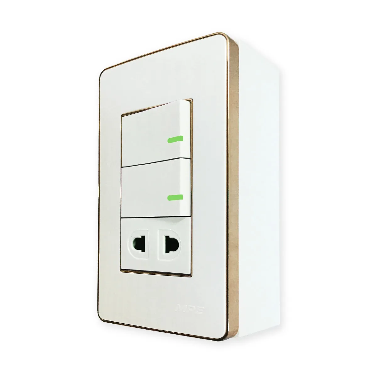 Bộ công tắc ổ cắm đơn MPE viền vàng vặn vít A60B11U2GV