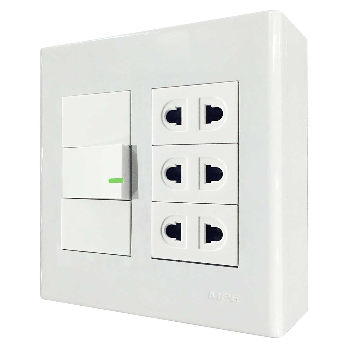 Bộ công tắc ổ cắm đôi MPE đế nổi vặn vít A60B23U1V