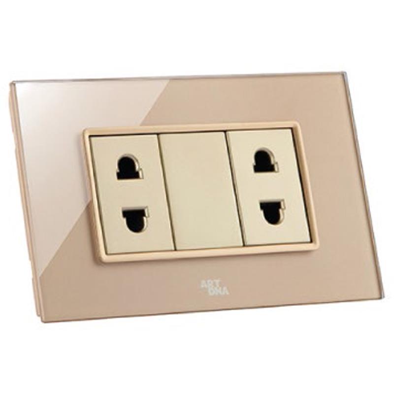 Ổ cắm đôi 2 chấu + hạt che