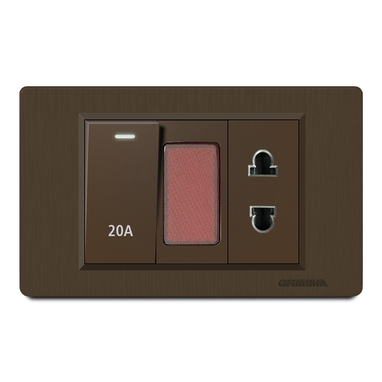 Bộ công tắc 20A và ổ cắm 2 chấu có đèn báo Grimma G8CK20AILSK2