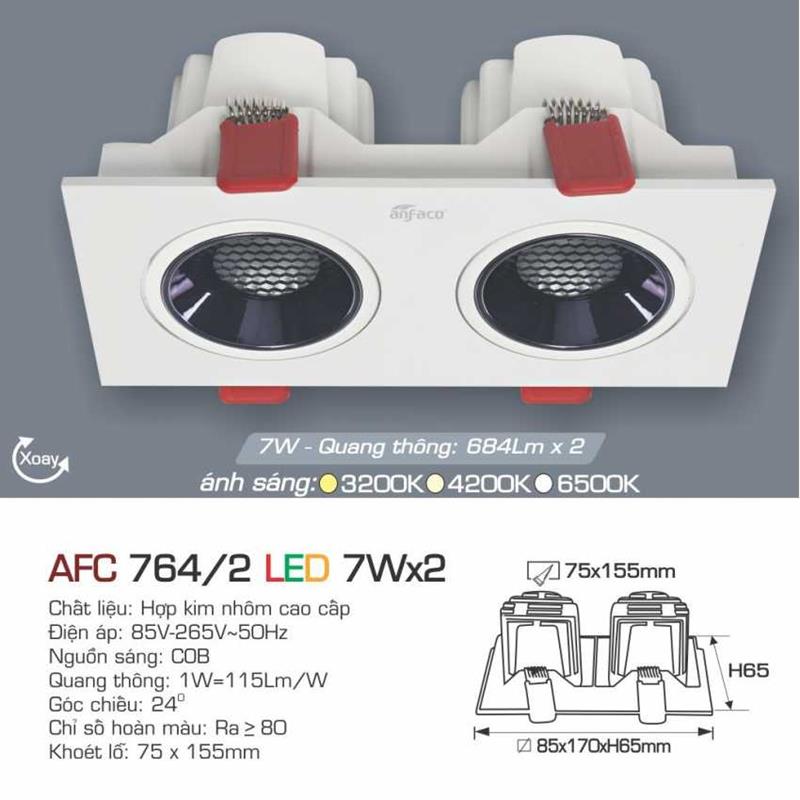 Đèn âm trần cao cấp Anfaco AFC 764/2 Led 7W