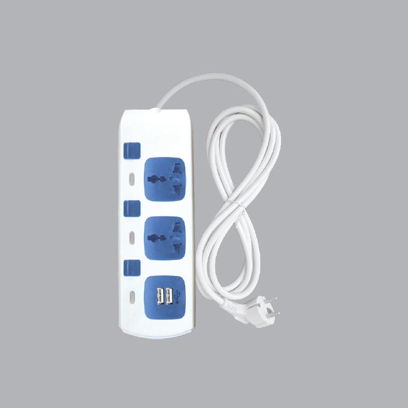 Ổ cắm di động 2 ổ cắm đơn đa năng + 2 ổ cắm sạc USB
