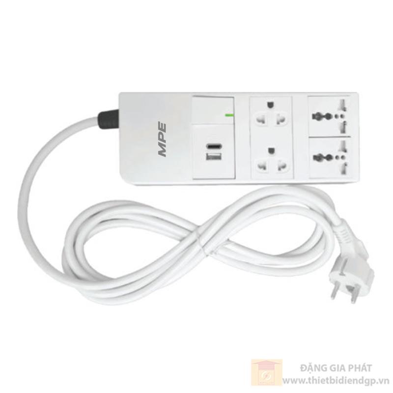 Ổ cắm di động có công tắc + 1 ổ cắm USB-A + 1 ổ cắm type C + 2 ổ cắm 3 chấu + 2 ổ cắm đa năng