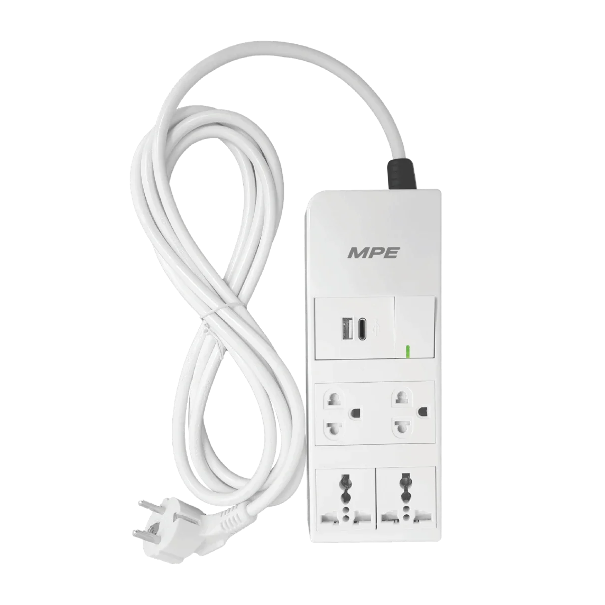 Ổ cắm di động MPE AM6S4 2 lỗ 3 chấu, 2 lỗ đa năng, USB Type A & C kèm công tắc dài 3m