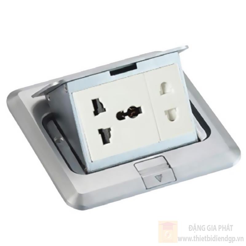 Ổ cắm âm sàn mở nhanh ổ cắm đa năng + ổ cắm 2 chấu vỏ bạc