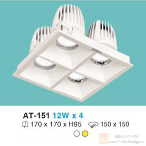 Đèn âm trần chiếu điểm vuông Ø170 x 170 x H95, khoét lỗ: Ø150 x 150 - 12W x 4 vỏ trắng