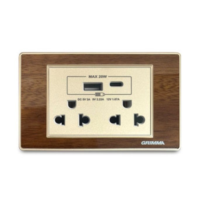 Bộ ổ cắm đôi 3 chấu + USB Type C Grimma G9WGSK3USB20