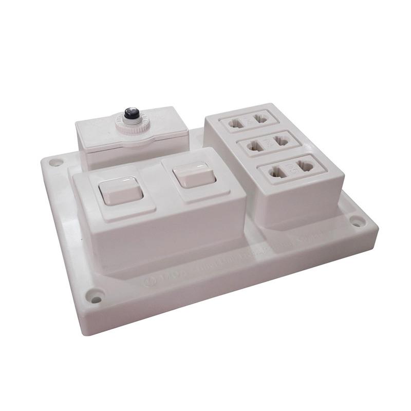 Bảng điện nổi CB 15A có 3 ổ cắm đôi 2 chấu và 2 công tắc 1 chiều LiOA
