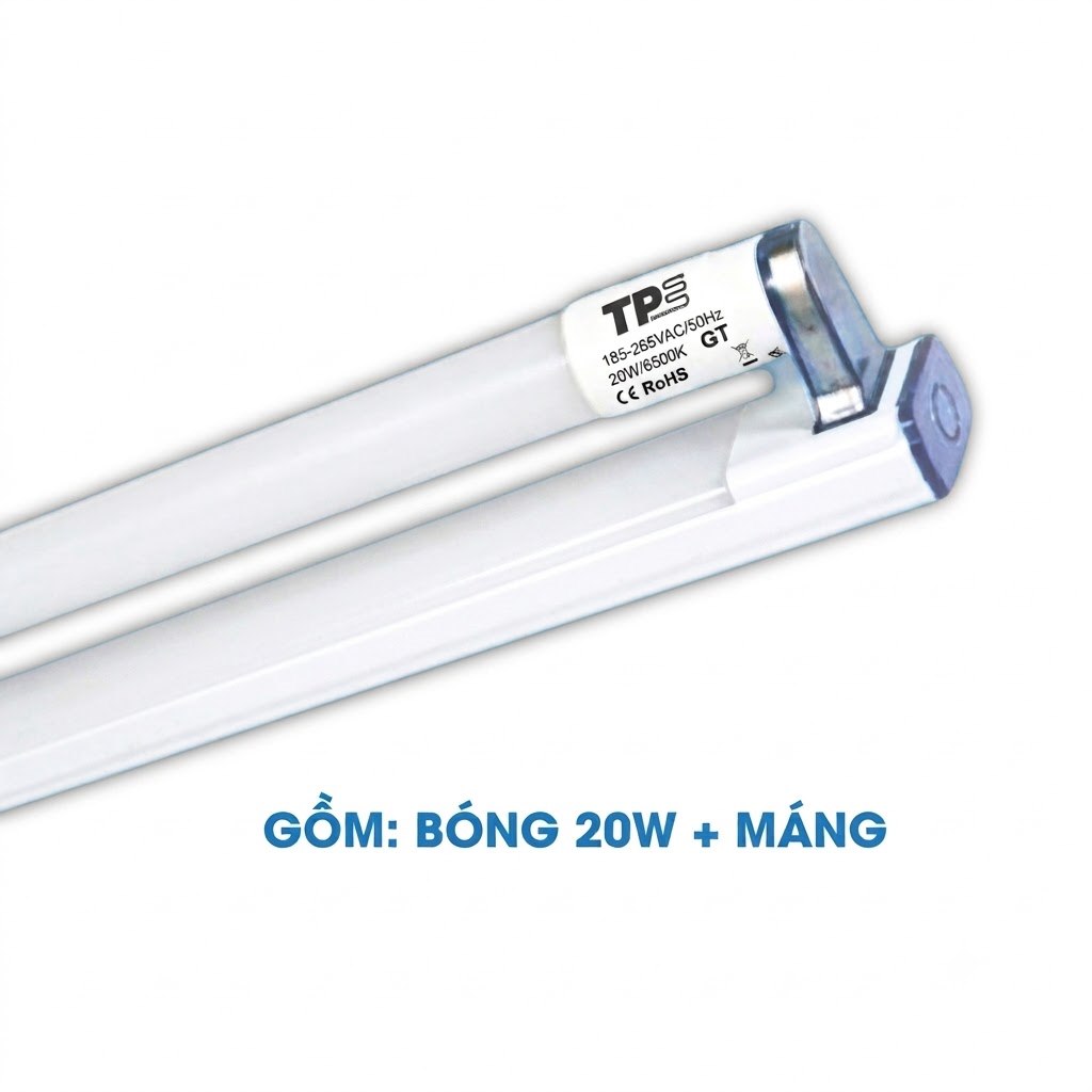 Bộ đèn Led Tube thủy tinh T8 1.2m 20W (Bóng 20W + máng)