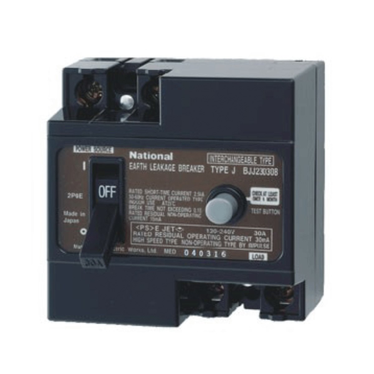Cầu dao chống giật ELB Panasonic BJJ23030-8 30mA -2.5kA 30A