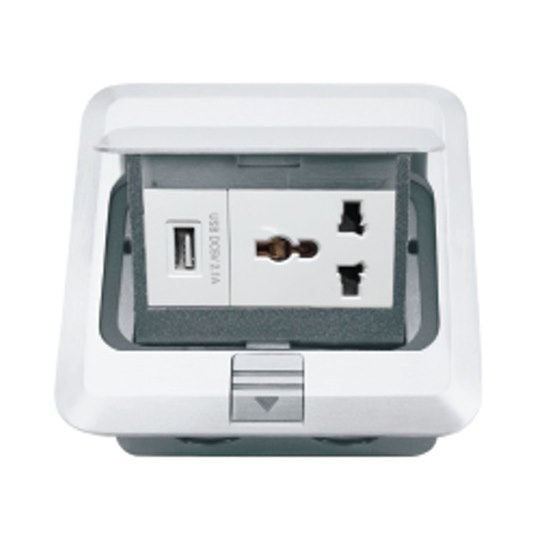 Bộ ổ cắm âm sàn 3 chấu + USB Uten S-Z13/USB