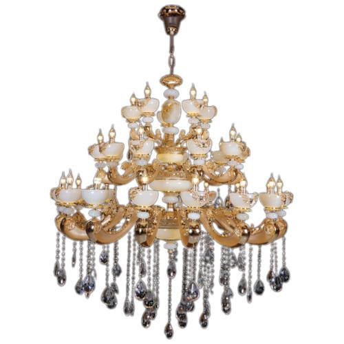 Đèn chùm phong thủy hợp Kim xi mạ, Đá bạch ngọc Ø1500*H1500, E14*30 LED