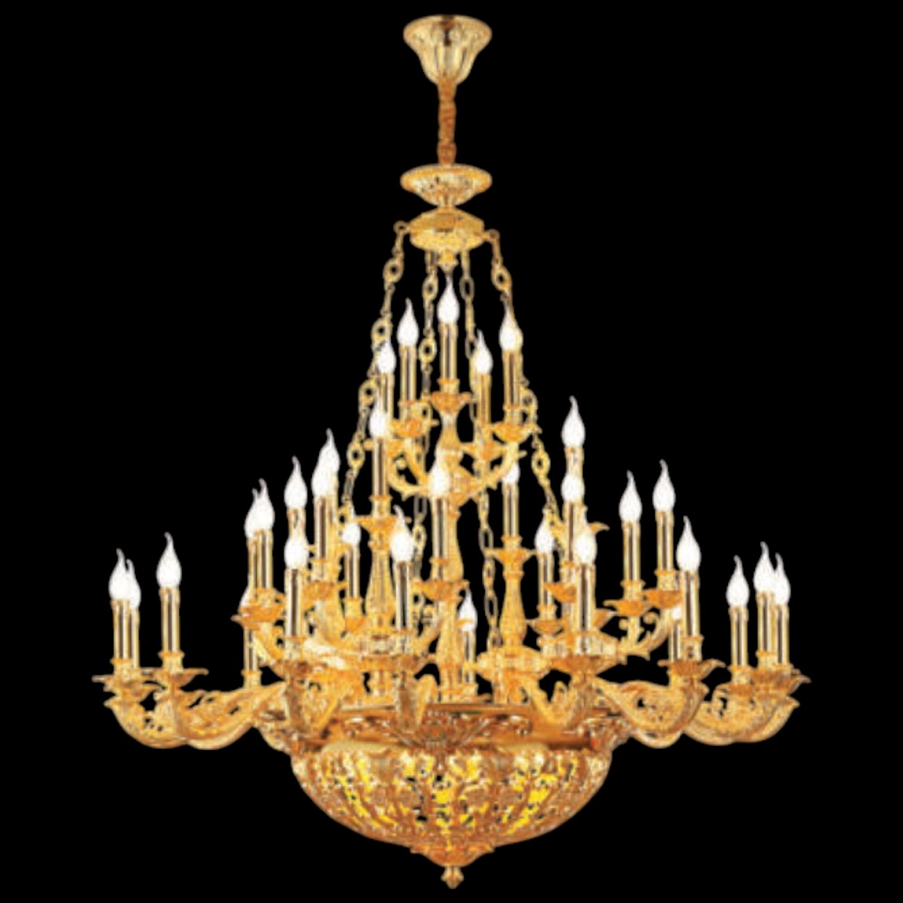 Đèn chùm nến hơp kim xi vàng Ø1150*H1150+500 - E14*37 + LED