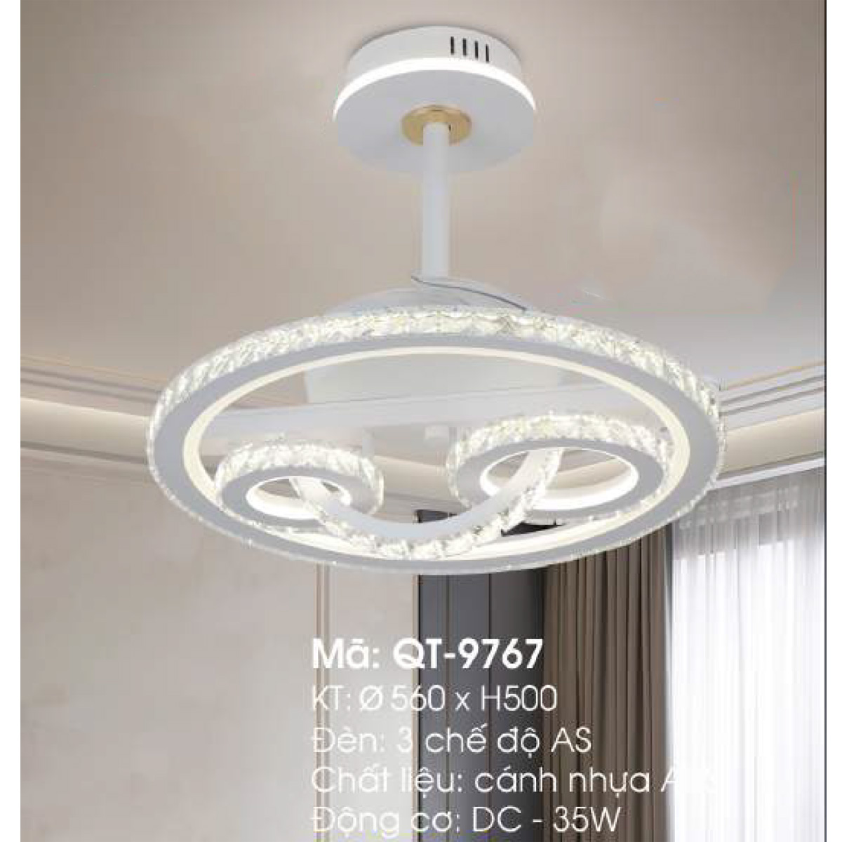 Quạt trần đèn trang trí Verona QT-9767 Ø560 x H500
