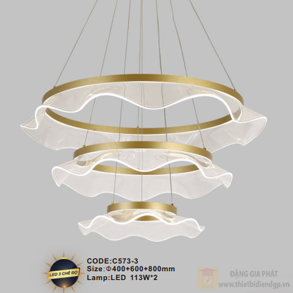 Đèn treo trang trí Slister Ø400+600+800mm - LED 113W*2 - 3 CĐ