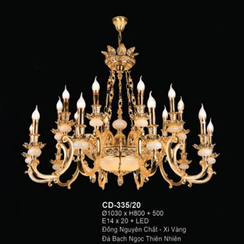 Đèn chùm nến đồng Ø1030*H800+500 - E14*20 + LED đồng nguyên chất - xi vàng