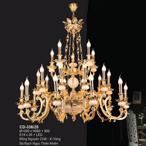 Đèn chùm nến đồng Ø1030*H950+500 - E14*25 + LED đồng nguyên chất - xi vàng