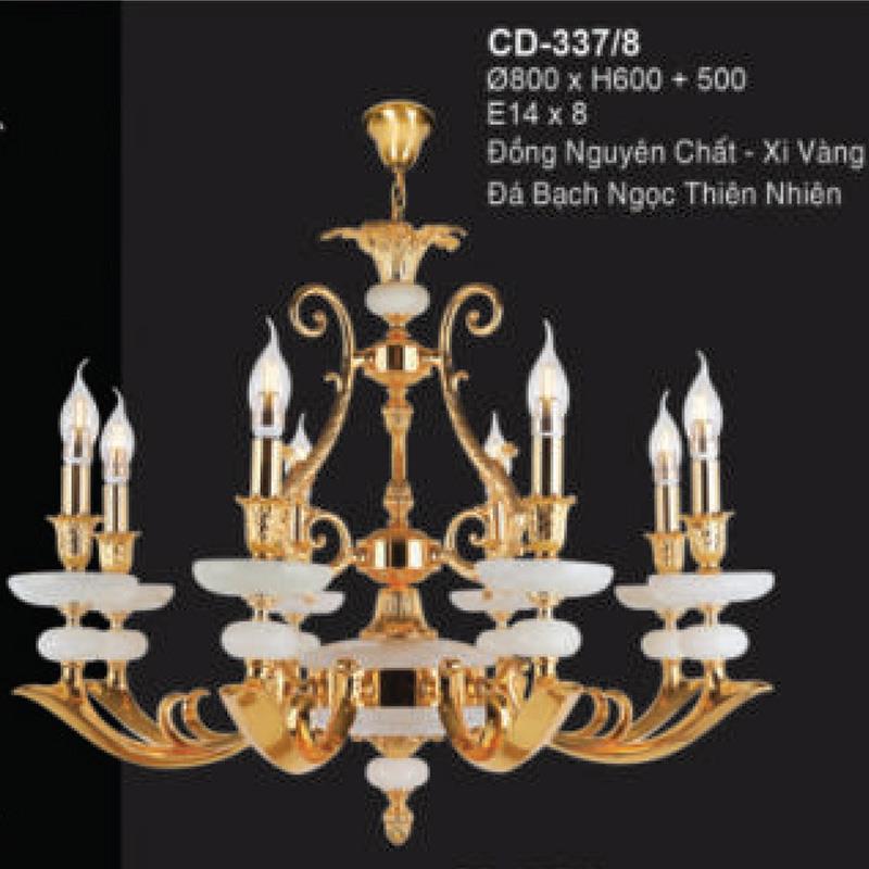 Đèn chùm nến đồng Ø800*H600+500 - E14*8 đồng nguyên chất - xi vàng