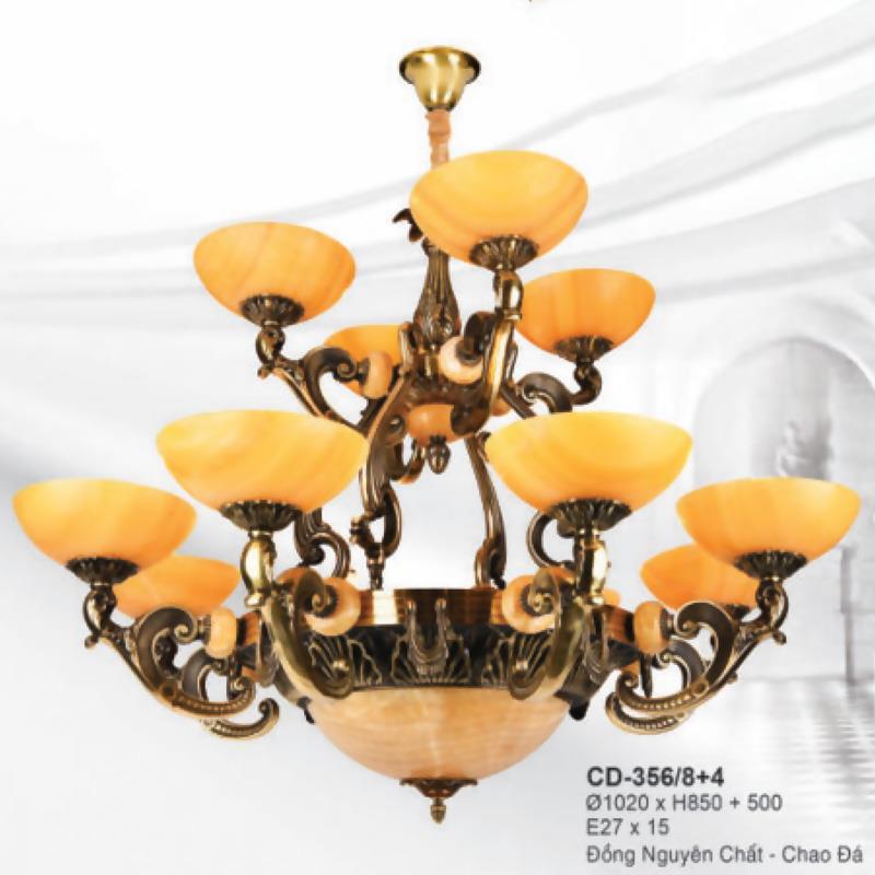 Đèn chùm đồng Ø1020*H850+500 - E27*15 đồng nguyên chất - chao đá