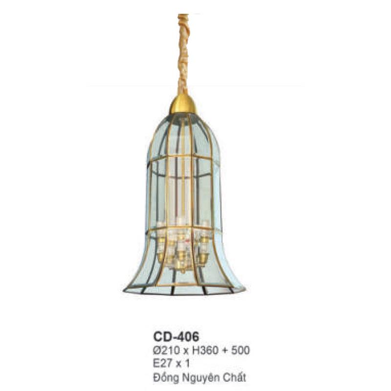 Đèn thả đồng Ø210*H360+500 - E27*1 - đồng nguyên chất