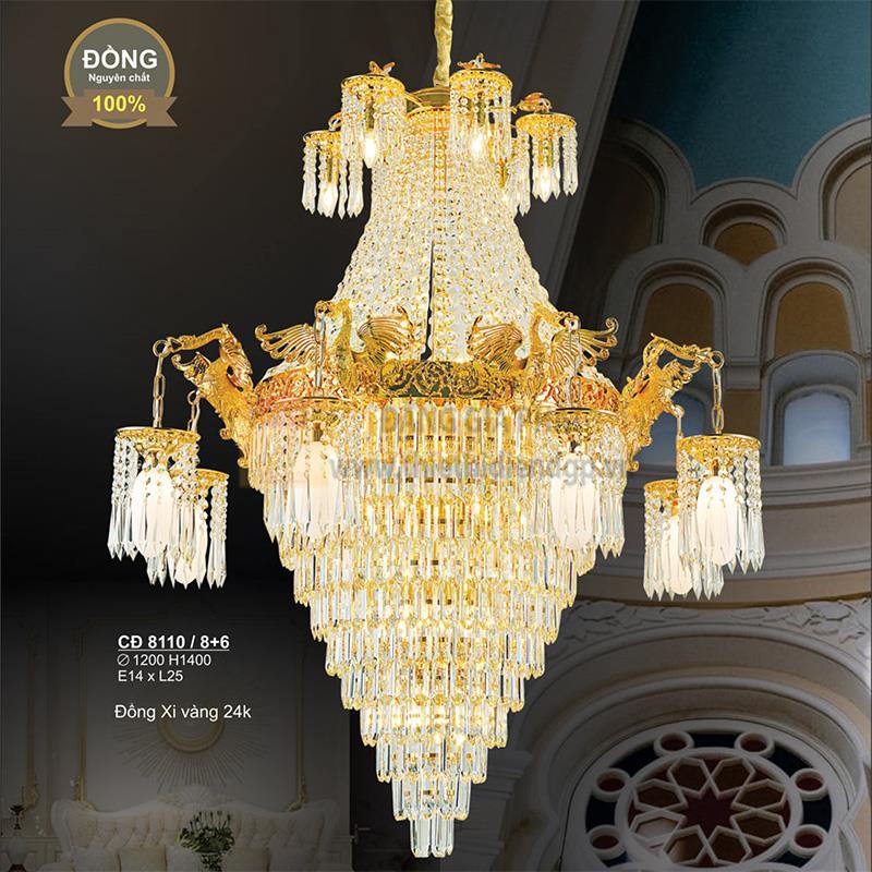 Đèn chùm Đồng Sano Xi Vàng 24K - Pha Lê - E14*L25 - Ø1200*H1400