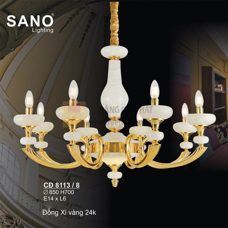 Đèn chùm Đồng Sano Xi Vàng 24K - Chao Đá - E14*L6 - Ø850*H700