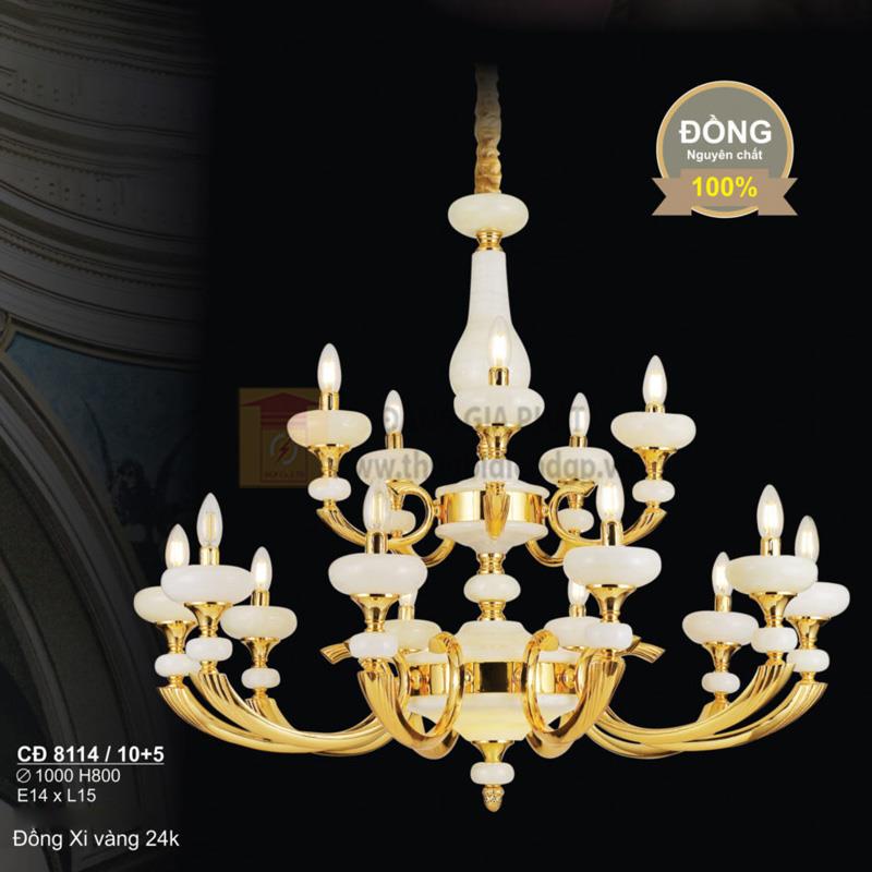 Đèn chùm Đồng Sano Xi Vàng 24K - Chao Đá - E14*L15 - Ø1000*H800