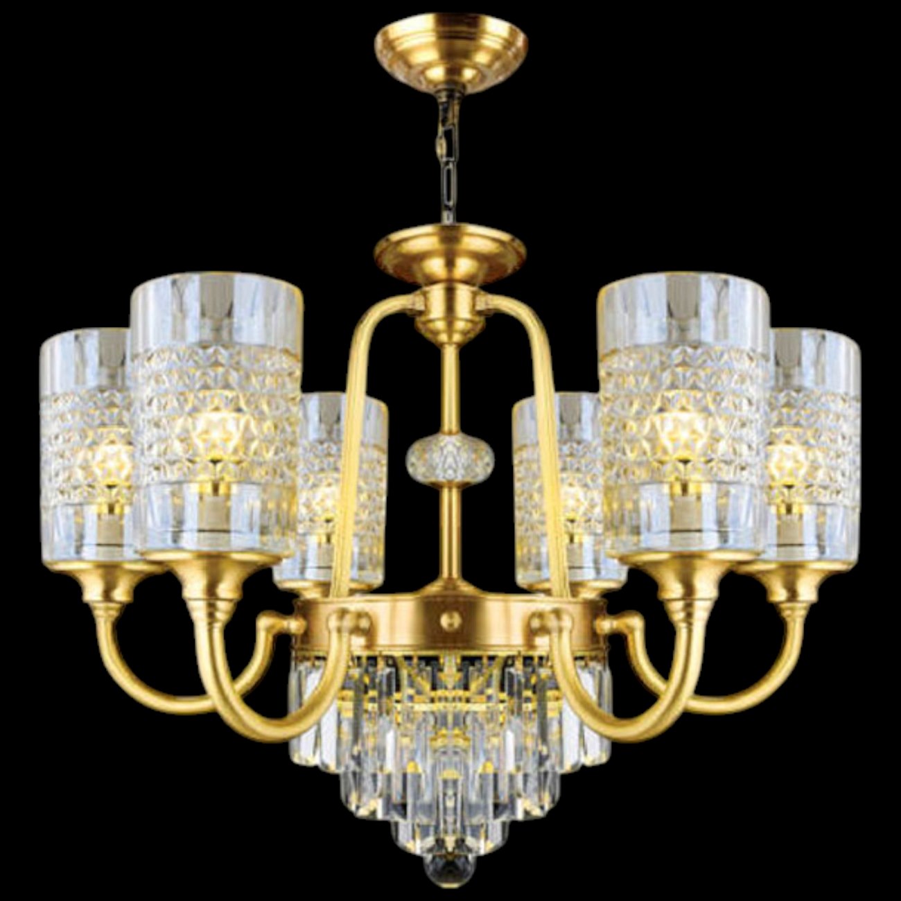 Đèn chùm đồng thủy tinh Andora CĐ-D8331/6 Ø680 x H540 + 500 E14 x 6 X 6 + LED 3000K