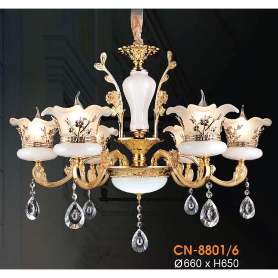 Đèn chùm nến chao đá ngọc Ø660*H650