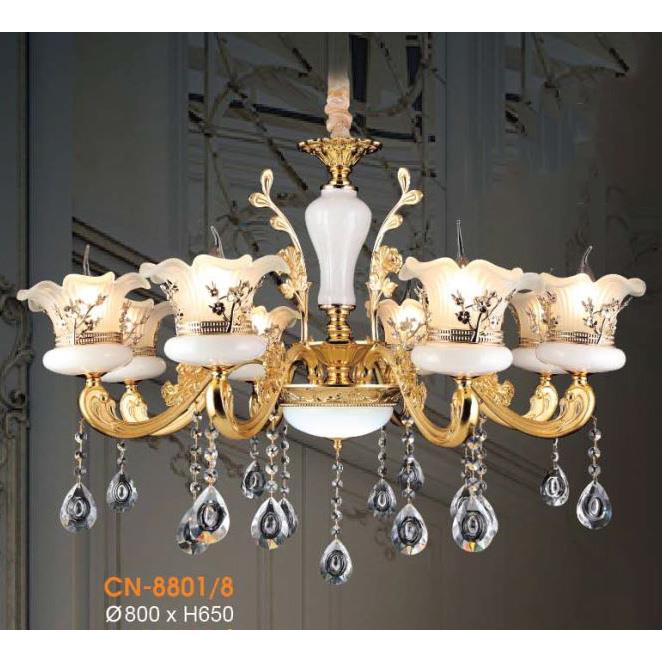 Đèn chùm nến chao đá ngọc Ø800*H650