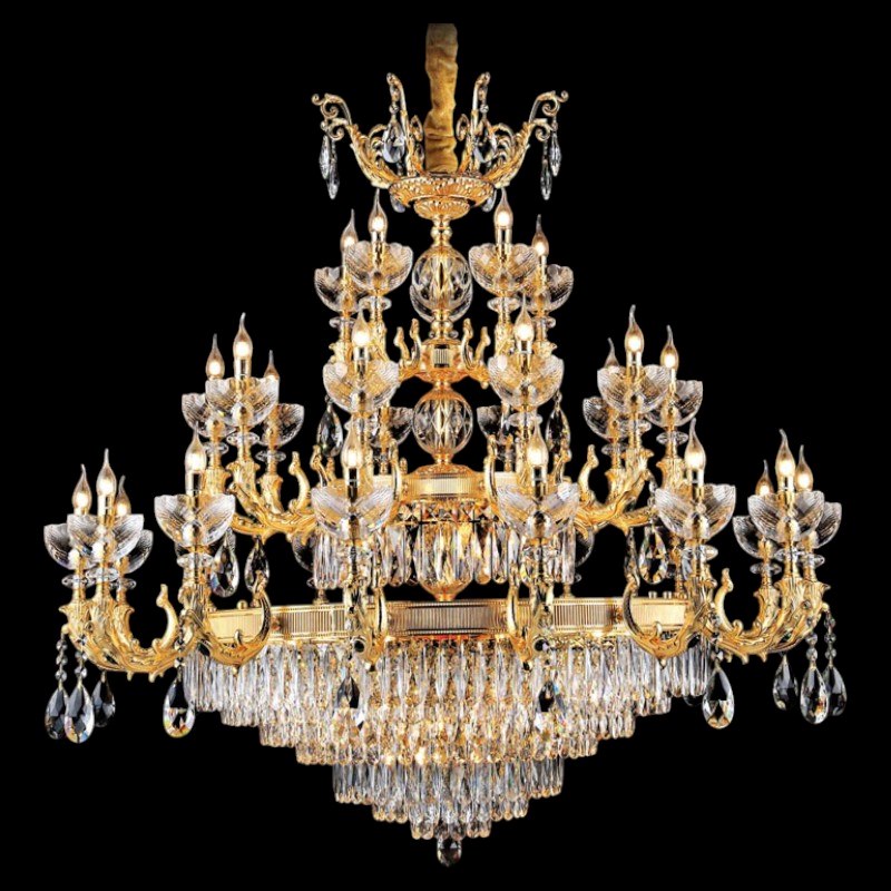 Đèn chùm nến đồng Verona Ø1500*H1200, Pha Lê: K9A1, Đá Malachite