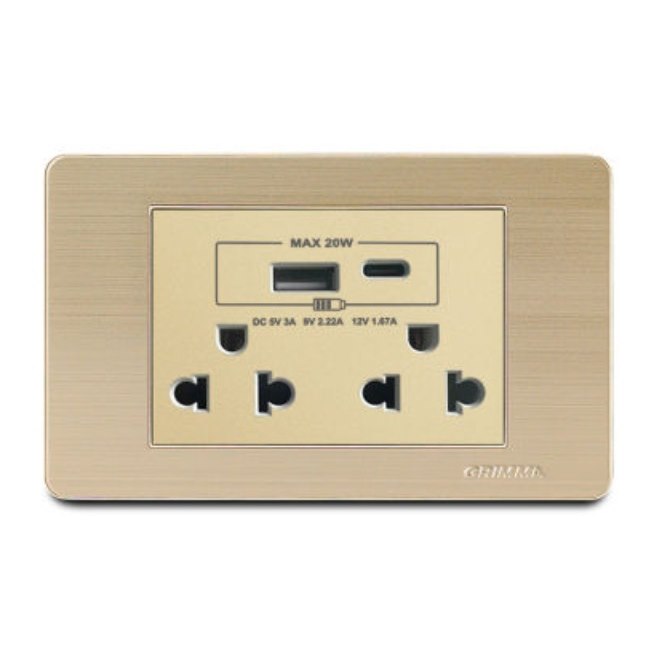 Bộ ổ cắm đôi 3 chấu + USB Type C Grimma G7SGSK3USB20