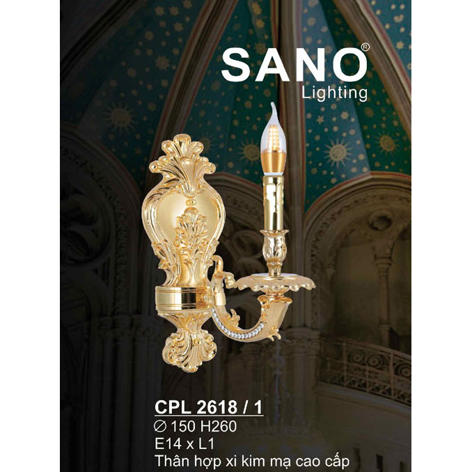 Đèn vách pha lê thân hợp kim mạ cao cấp SANO Ø150*H260 - E14*L1