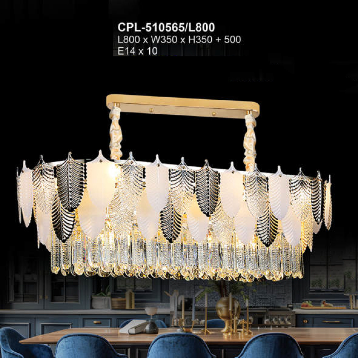 Đèn chùm pha lê Andora L800 x W350 x H350+500 E14 x 10