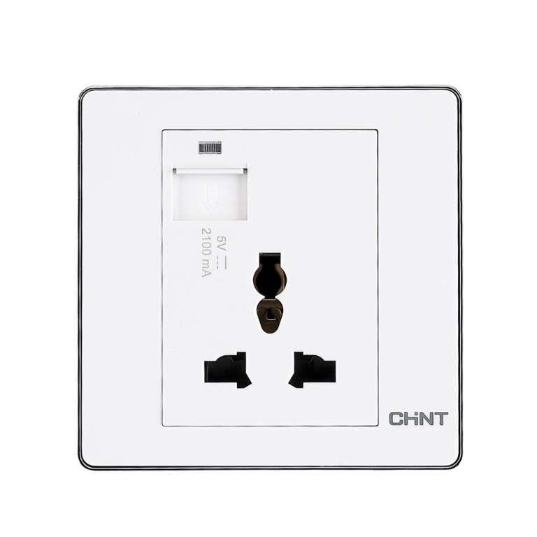 Bộ Ổ cắm đa năng kèm USB 2.1A CHINT NEW6-D13110 White