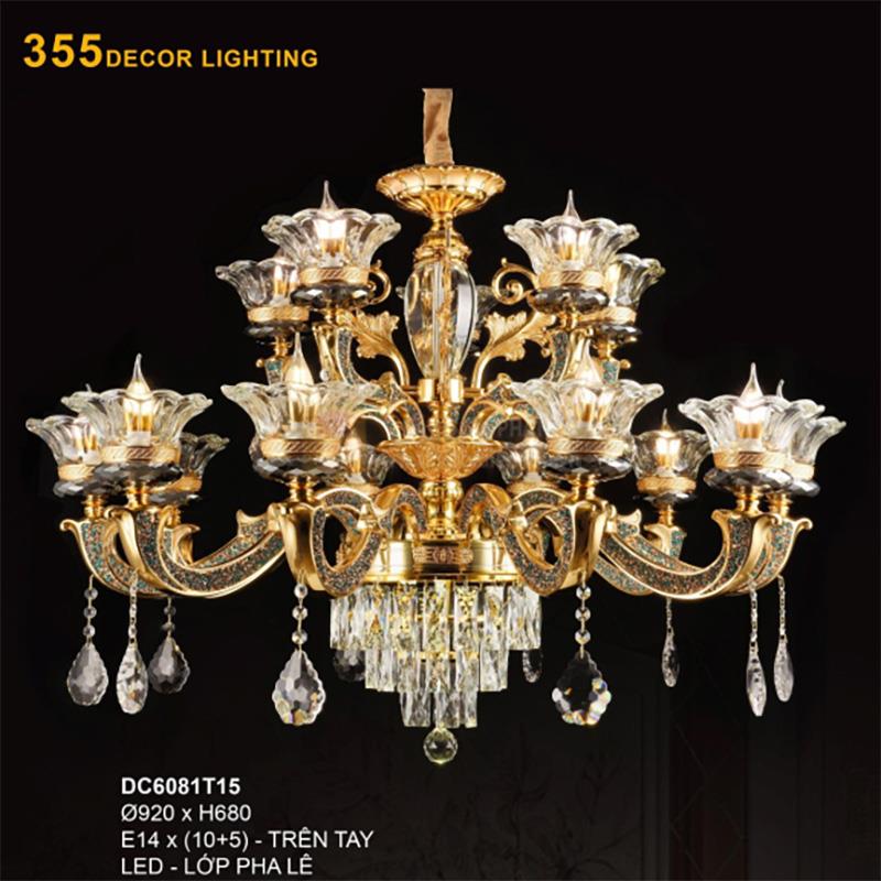 Đèn chùm nến Ø920*H680 - E14*(10+5) - Trên Tay, LED - Lớp Pha Lê