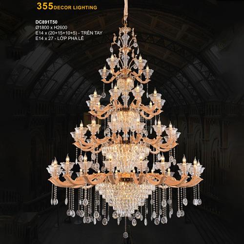 Đèn chùm nến Ø1800*H2600 - E14*(20+15+10+5) - Trên Tay, E14*27 - Lớp Pha Lê