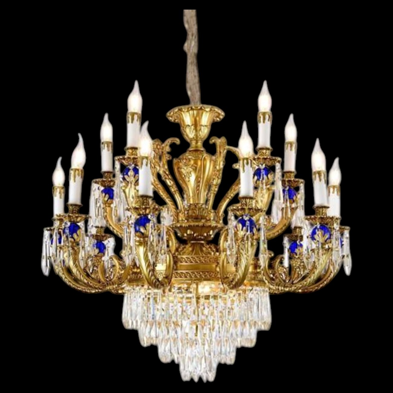 Đèn chùm nến Ø950*H1500 - E14*15 trên tay + E14*6 lớp pha lê - hợp kim+Pha Lê K9