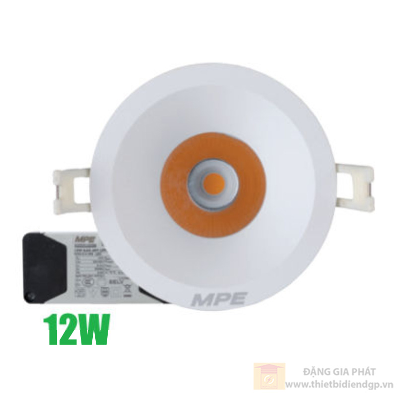 Đèn Led downlight MPE chống nước IP65 12W ánh sáng vàng