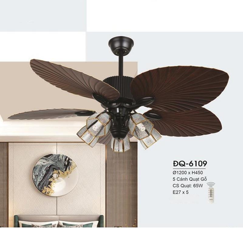 Đèn quạt Hufa Ø1200*H450, 5 cánh Quạt Gỗ, CS quạt 65W - E27*5