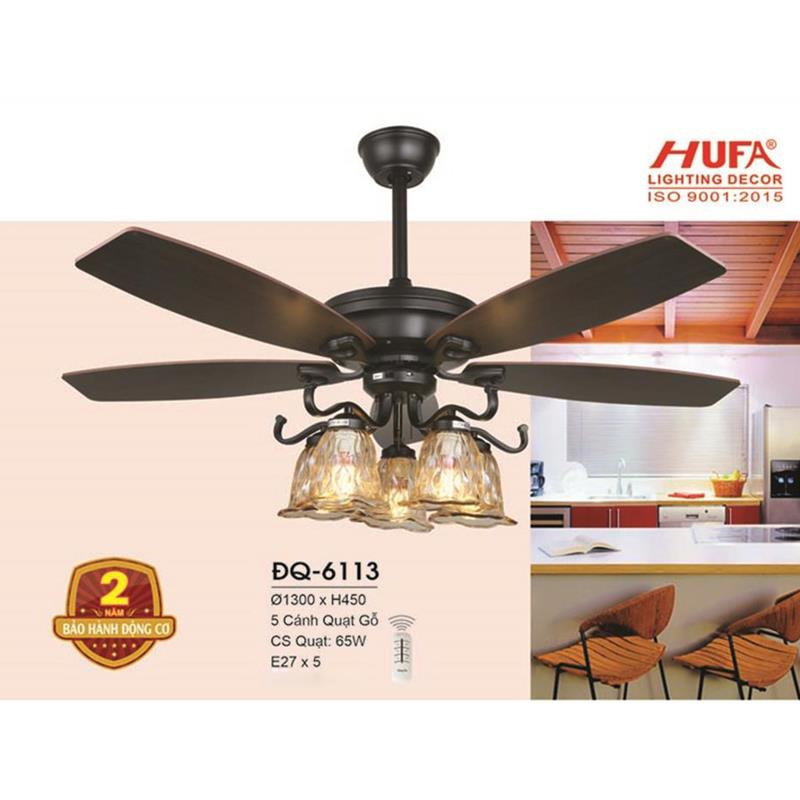 Đèn quạt Hufa Ø1300*H450, 5 cánh Quạt Gỗ, CS quạt 65W