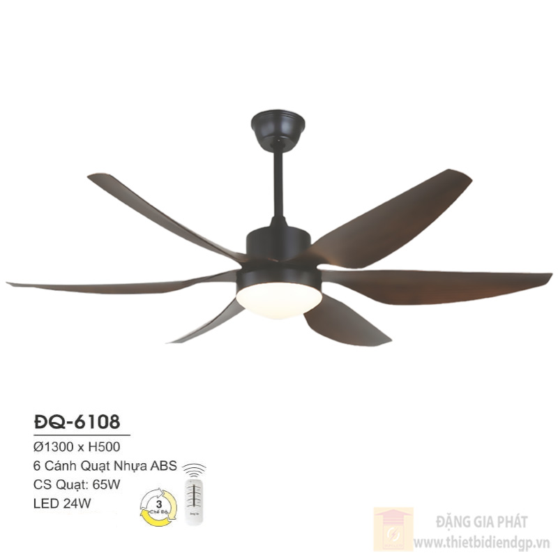 Đèn quạt Hufa Ø1300*H500, 6 cánh Quạt Nhựa ABS, CS quạt 65W