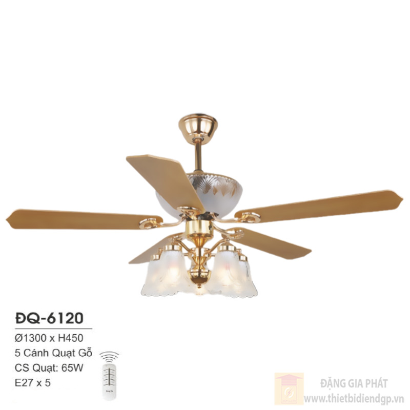 Đèn quạt Hufa Ø1300*H450, 5 cánh Quạt Gỗ, CS quạt 65W