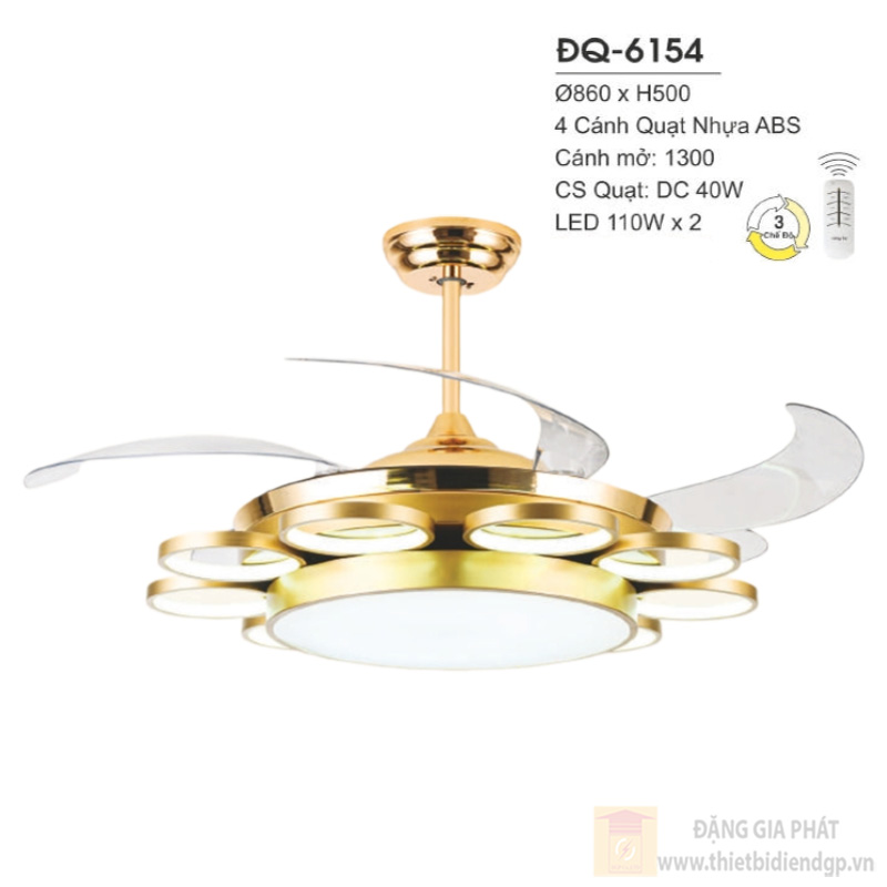 Đèn quạt Hufa Ø860*H500, 4 cánh quạt nhựa ABS, CS quạt 40W