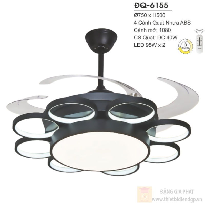 Đèn quạt Hufa Ø750*H500, 4 cánh quạt nhựa ABS, CS quạt 40W